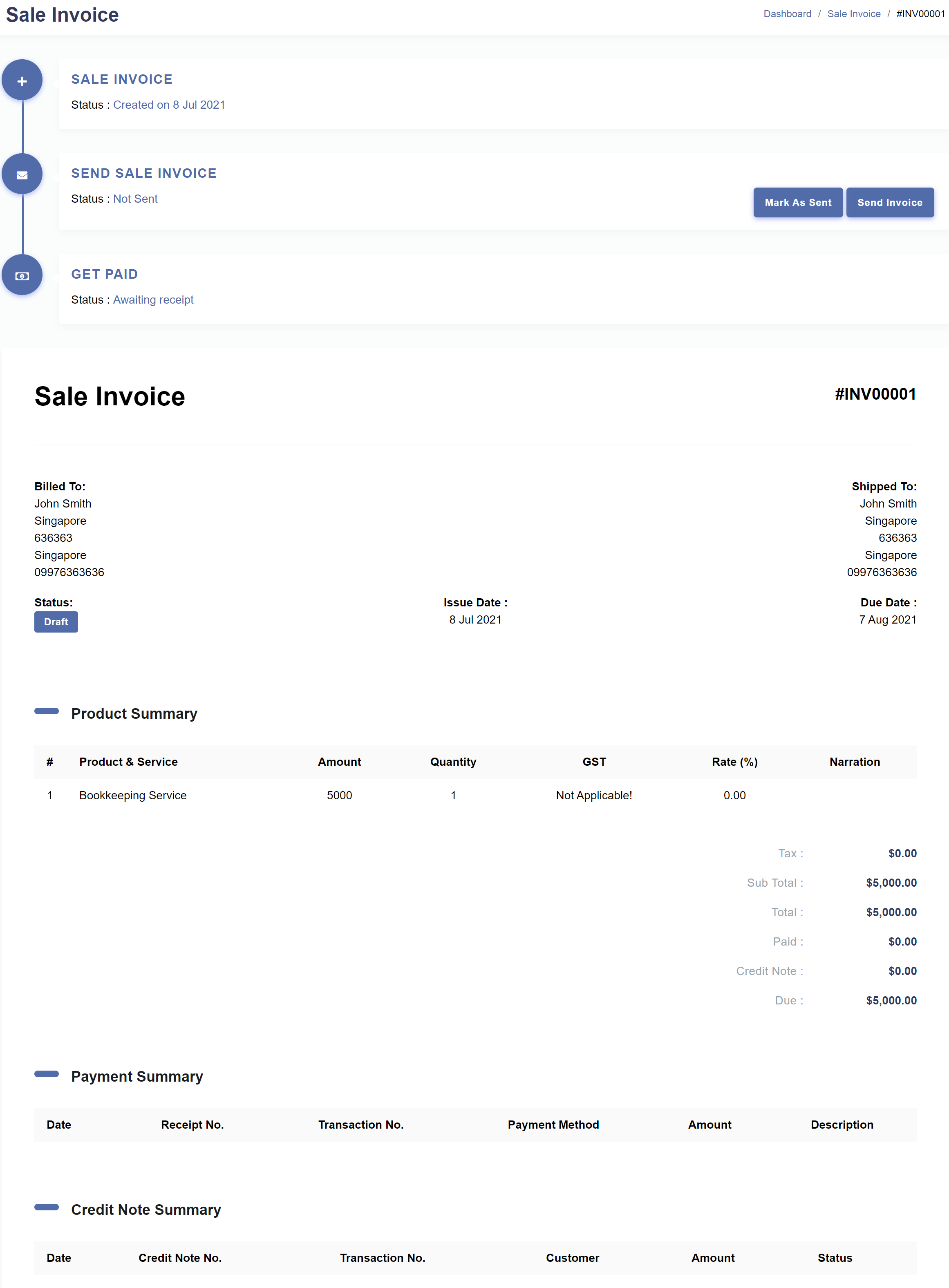 Income > Sale Invoice > Sale Invoice Details